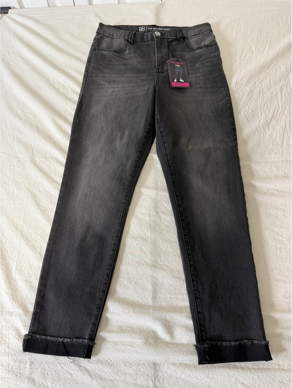 No Boundaries Jeans Juniors 9 Black Charcoal Super High Rise Crop Skinny Denim